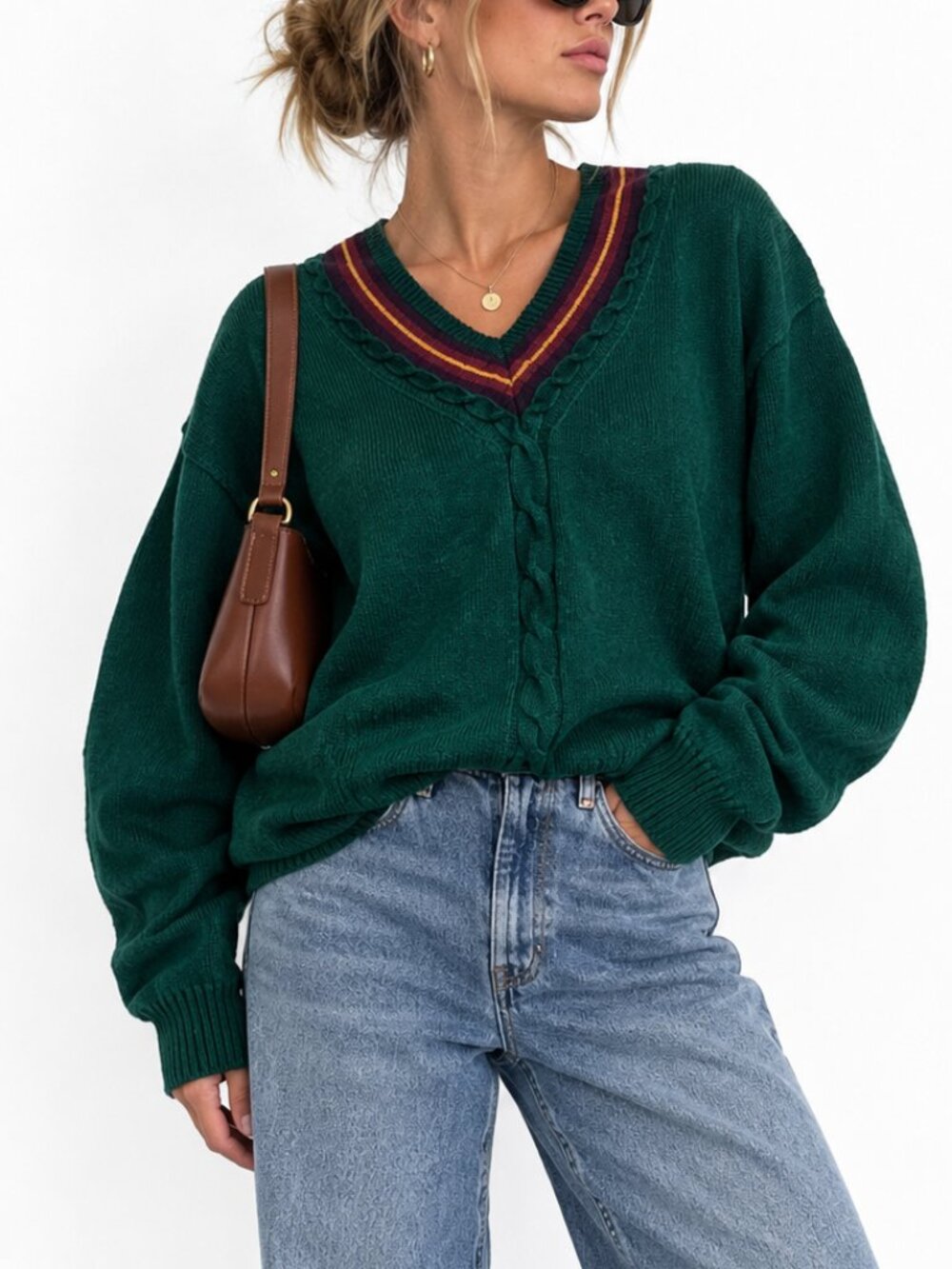 Vintage Jamie Scott Cotton Blend Preppy Model off Duty Vneck Sweater🍃